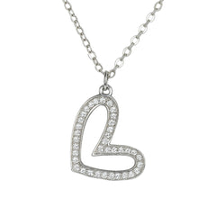 Silver Sparkling Heart Outline Pendant