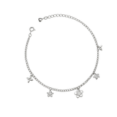 Elegant Silver Pair of Anklet Set with Star & Flower Charms