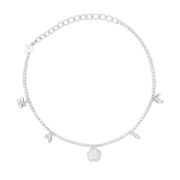 Elegant Silver Dual Anklet Set with Star & Flower Charms