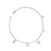 Silver Charm Anklet for Women with Mini Dangling Charms