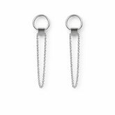 Minimal Silver Loop Earrings with Double Chain Detailing