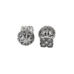 Axora Life Oxidized 925 Silver Floral Ball Stud Earrings for Women