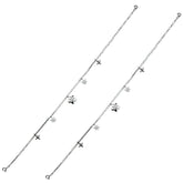 Elegant Silver Pair of Anklet Set with Star & Flower Charms