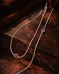 Silver Anklet with Ruby-Colored Stone