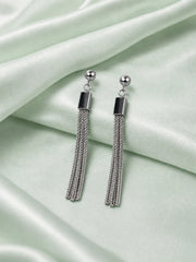 Minimalist Silver Chain Tassel Drop Earrings