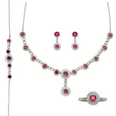 Luxury Silver Jewelry Set with Ruby-Red Stones
