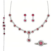 Luxury Silver Jewellery Set with Ruby-Red Stones