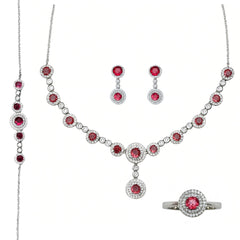 Luxury Silver Jewellery Set with Ruby-Red Stones