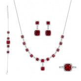 Premium Sterling Silver Jewellery Set with Square Ruby Red Stones