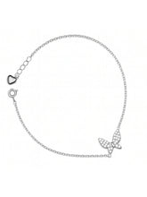 925 Sterling Silver Butterfly Charm Bracelet with Heart Detail