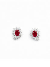 925 Sterling Silver Ruby Red Floral Stud Earrings
