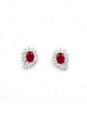 925 Sterling Silver Ruby Red Floral Stud Earrings