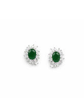 925 Sterling Silver Emerald Green Floral Stud Earrings