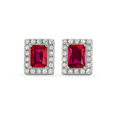 Silver Ruby Glow Stud Earrings