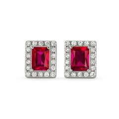 Silver Ruby Glow Stud Earrings