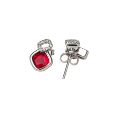 Silver traditional earrings for women with pink stone stud design