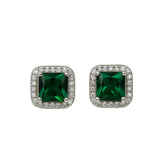 Silver Green Emerald Sparkle Stud Earrings
