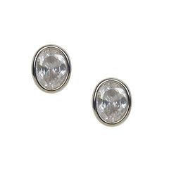 Classic Oval Crystal Silver Stud Earrings