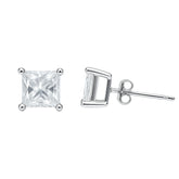 925 Silver Princess-Cut Solitaire Stud Earrings Small