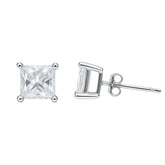 925 Silver Princess-Cut Solitaire Stud Earrings Small