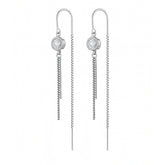 Elegant Silver Threader Earrings with Crystal Stud & Dual Chain Drop