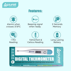 Assureit Flexible Digital Thermometer – Best Digital Thermometer for Fever | Safe for Babies, Kids & Adults | Mercury-Free | Results in 10–30 Seconds