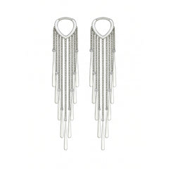 Long Silver Waterfall Dangle Earrings