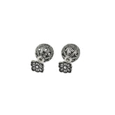 Oxidized Silver Floral Ball Stud Earrings
