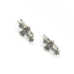 Vintage Cross Design Silver Hoop Earrings