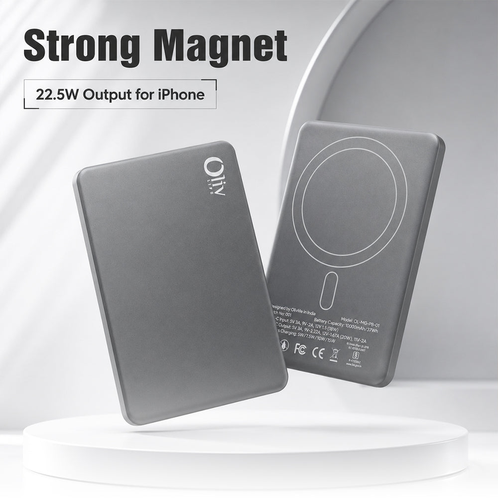 OlivLife magnetic wireless power bank 10000mAh charging Android phone via USB-C – universal fast charging power bank India