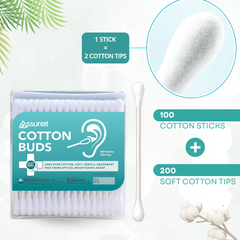 Assureit Organic Cotton Buds – Soft Hypoallergenic Ear Buds for Babies & Ear Cleaning