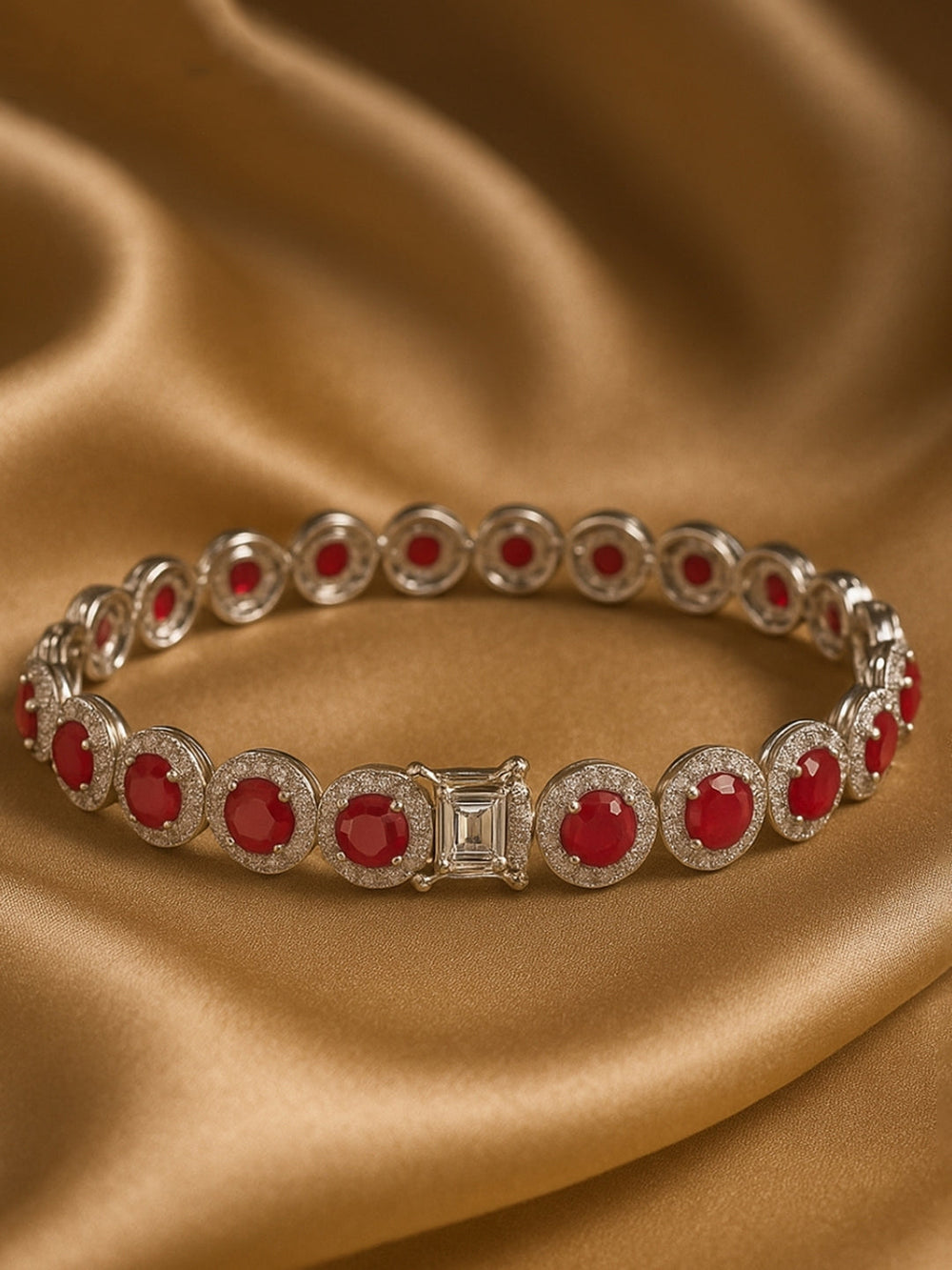 Original silver bracelet for ladies with pink bezel-set zircon stones