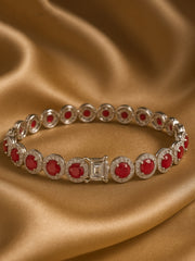 Original silver bracelet for ladies with pink bezel-set zircon stones