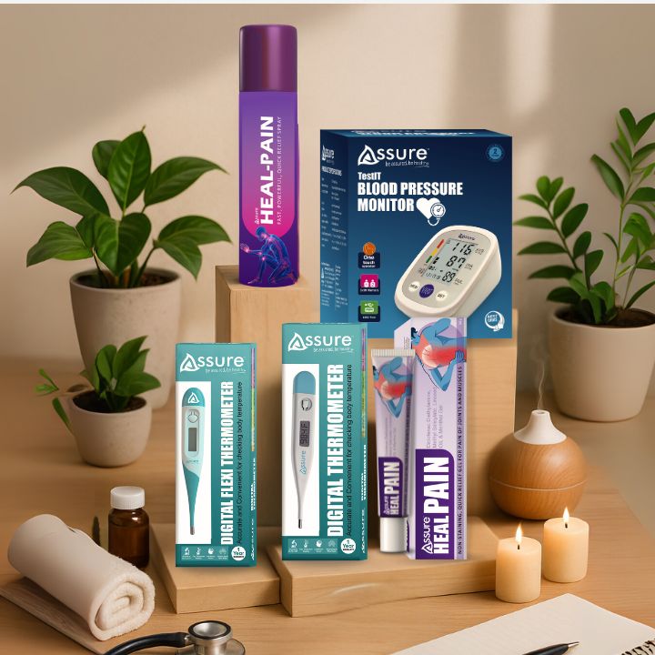 Digital Thermometer , pain relief gel , pain relief spray, blood pressure checking machine