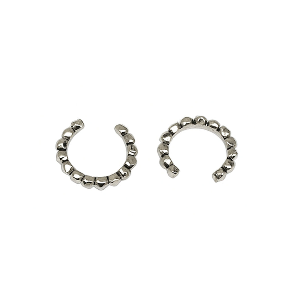 Silver traditional earrings for women with trendy beaded cuff detailing