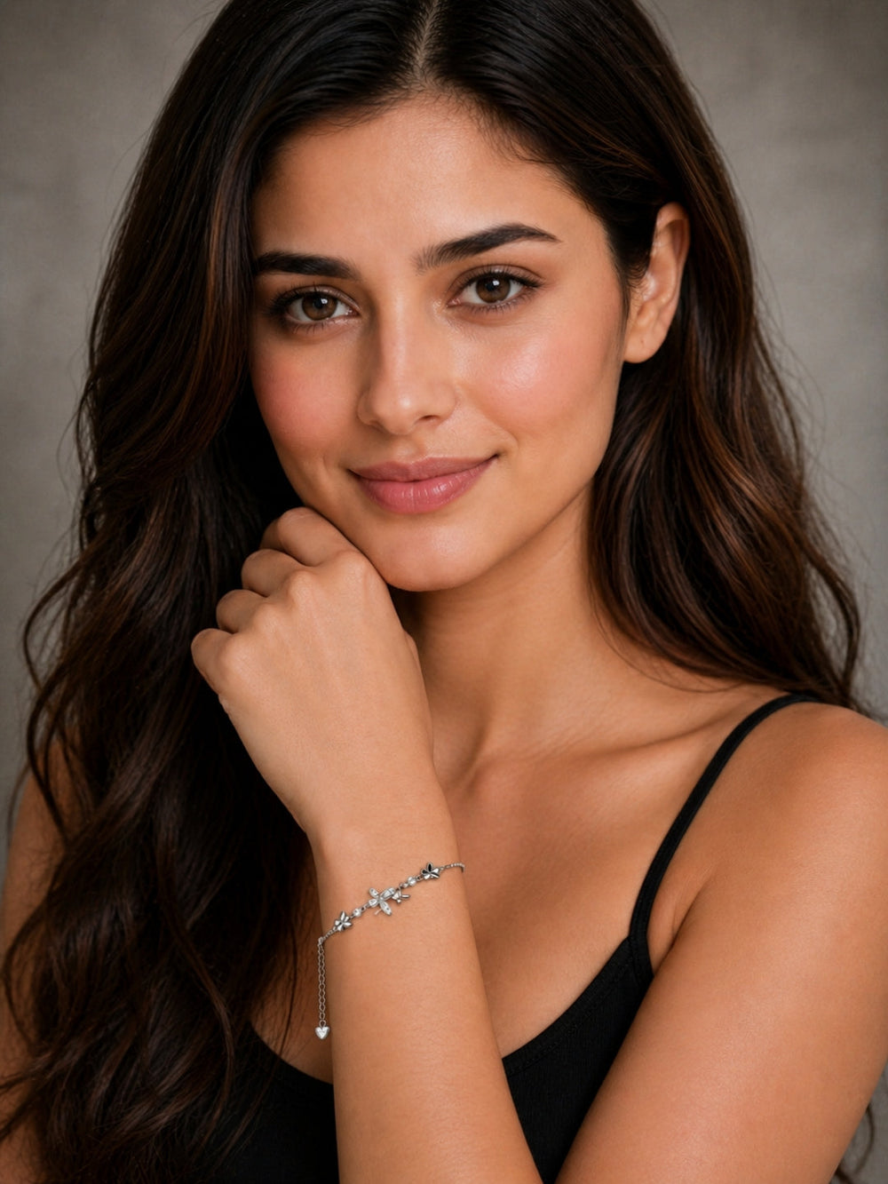 925 silver bracelet for women featuring crystal accents and dual chain