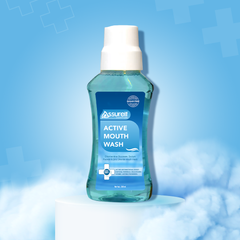 this images shows a mouth which is alcohol free mouthwash      
sodium fluoride mouthwash