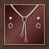 Ruby Elegance Silver Necklace & Earring Set