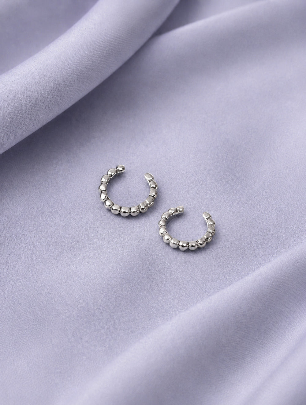 Sterling silver earrings for women with modern beaded ear cuff design
