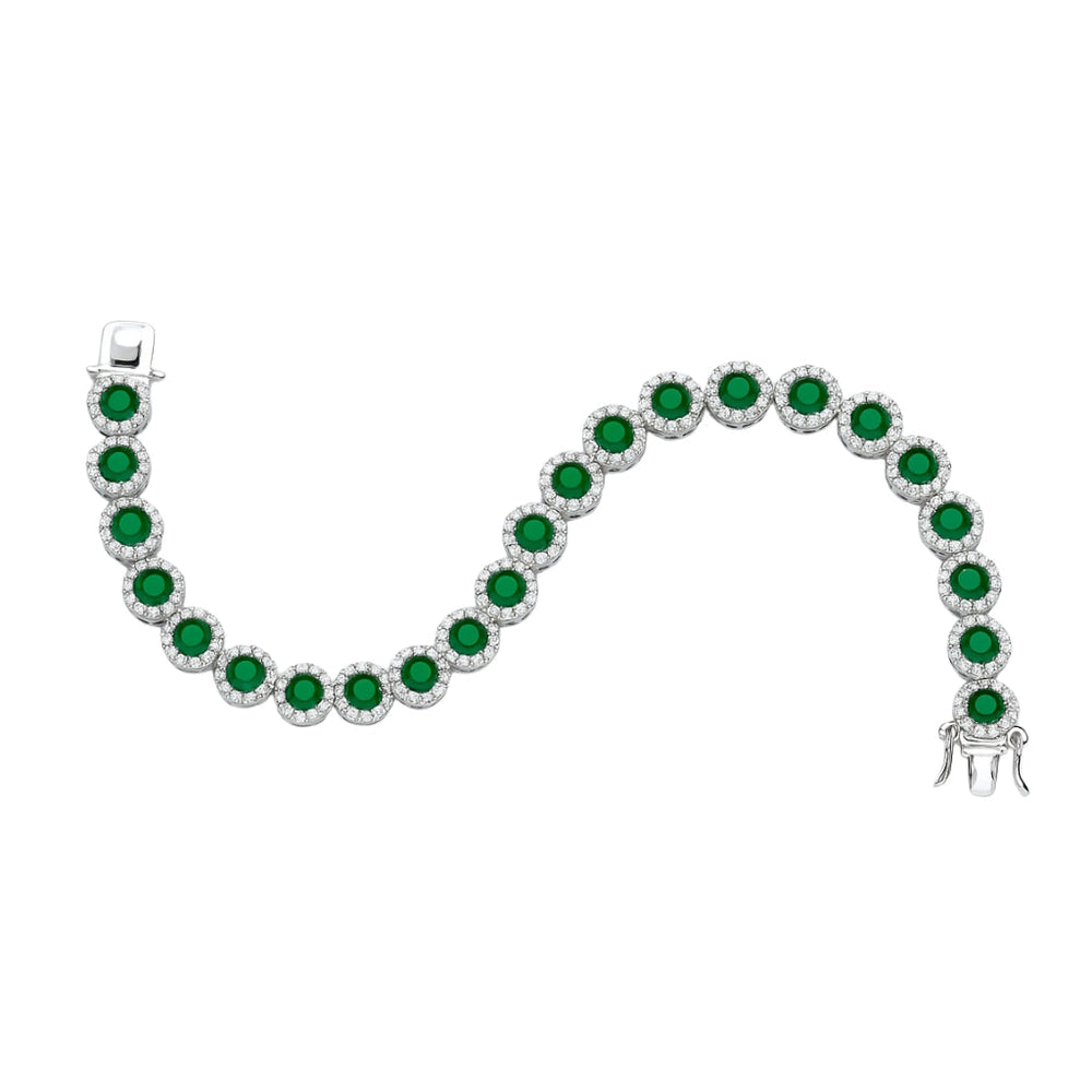 Sterling silver designer bracelet for women with green stone detailing