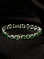 Original silver bracelet for ladies with green bezel-set zircon stones