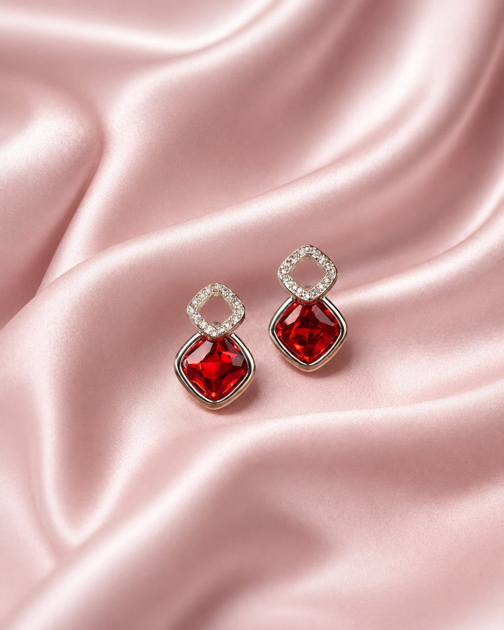 Sterling silver earrings for women with pink emerald-style stone