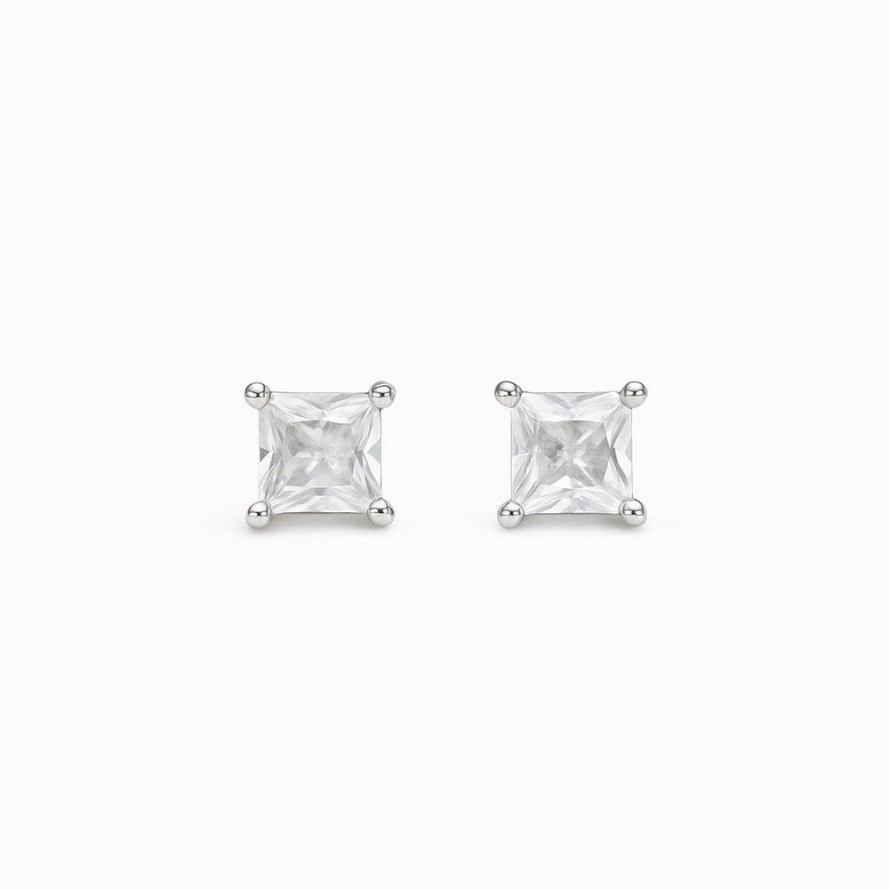 Silver traditional earrings for women with big solitaire stud style