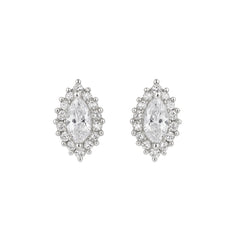 Silver traditional earrings for women with elegant marquise stud design