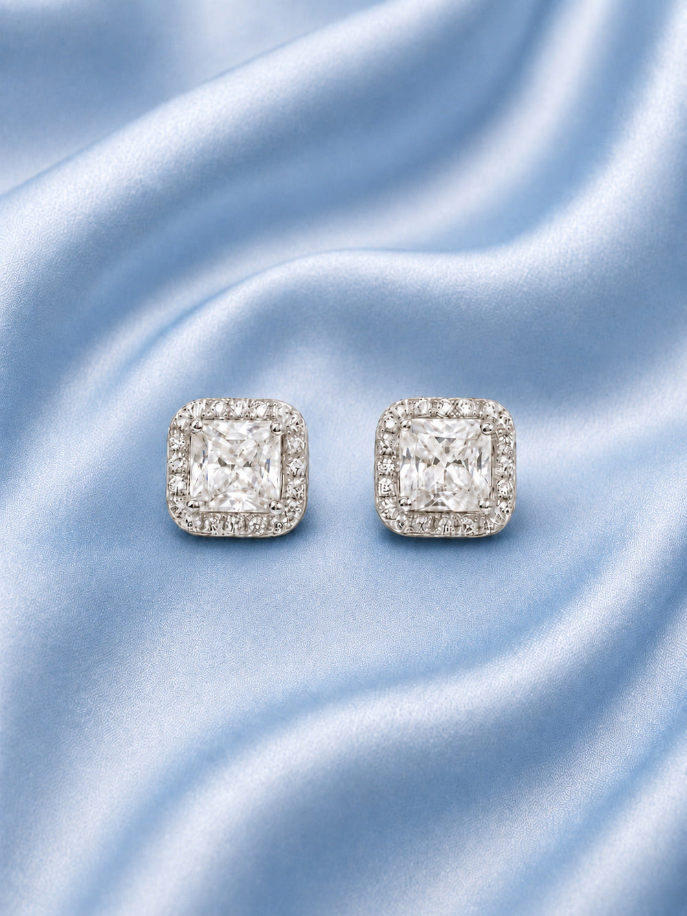 Sterling silver earrings for women with emerald square stone