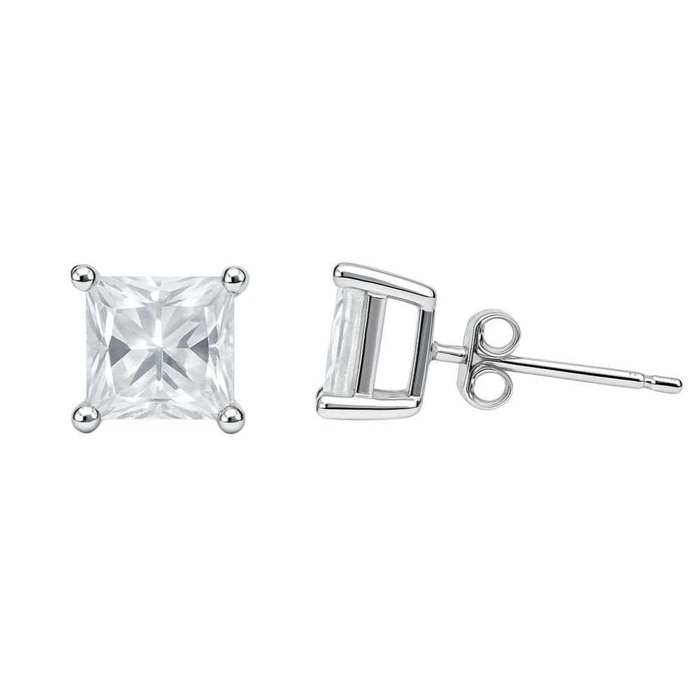Sterling silver earrings for women with princess-cut solitaire CZ stone