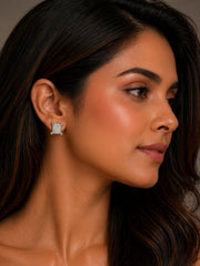 Sterling silver earrings for women with square zircon stone design