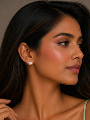 Silver traditional earrings for women with small solitaire stud style