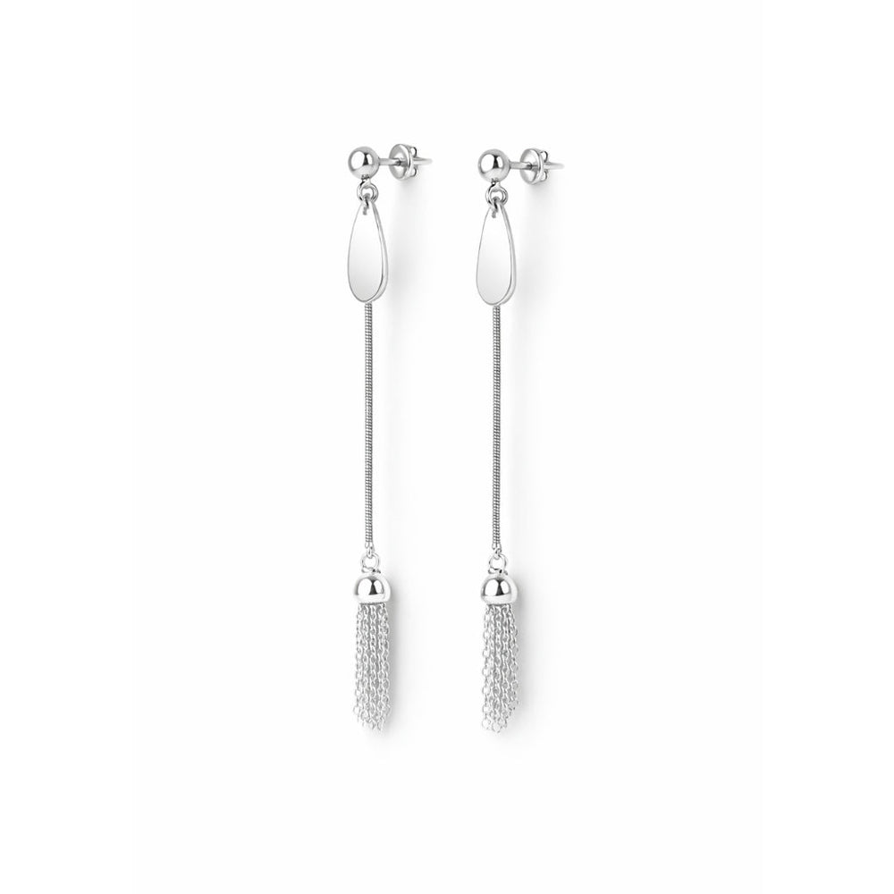 Silver drop earrings for women with elegant tassel shine detailing