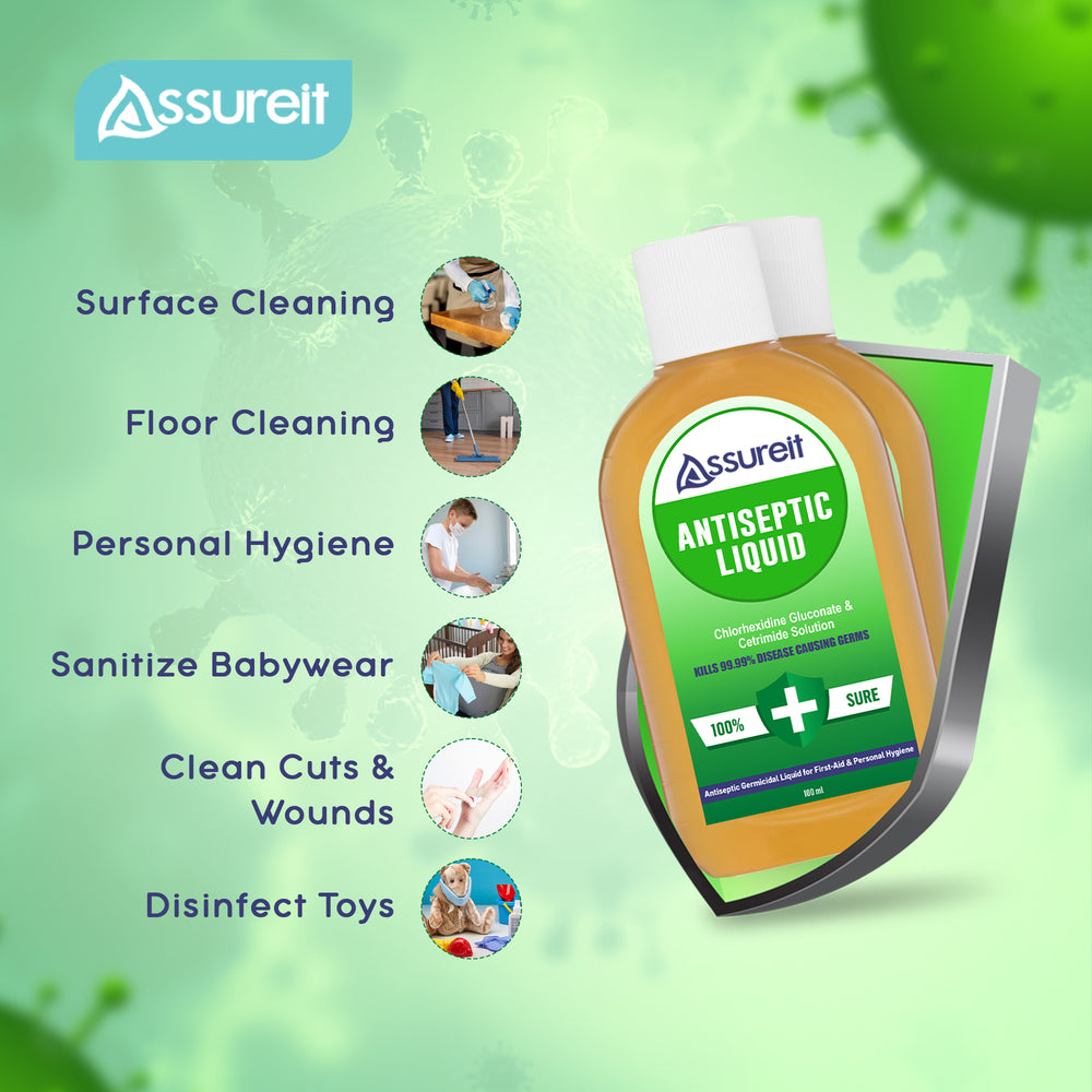 Assureit antiseptic liquid 100ml bottle for wounds and floor cleaning